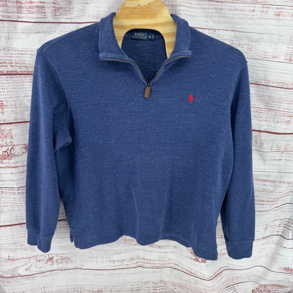 Polo Ralph Lauren Sweater Mens XL 1/4 Zip Pullover Heather Blue Cotton Preppy